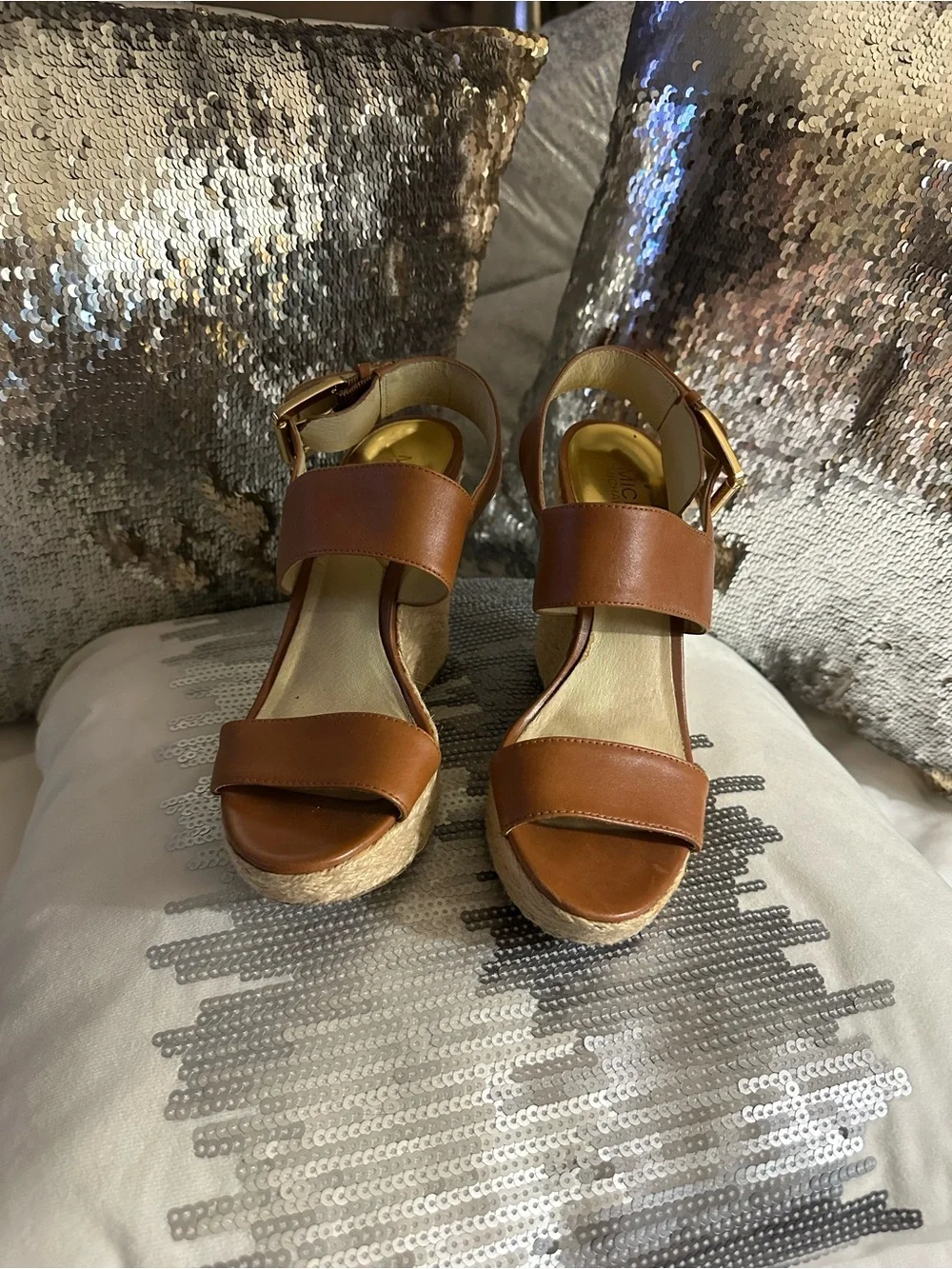 MICHAEL Michael Kors Tan Brown Espadrille Wedge Sandals